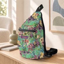 Oude paarse bloem groen patroon monogram print