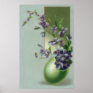 Oude paarse bloemen bloeien in een paasei poster