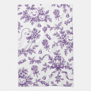 Oude Paarse Halloween Toile Patroon Mooie Geesten Theedoek