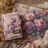 Oude Paarse Roos & Botanische Collage Decoupage Tissuepapier
