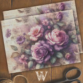 Oude Paarse Roos & Botanische Collage Decoupage Tissuepapier