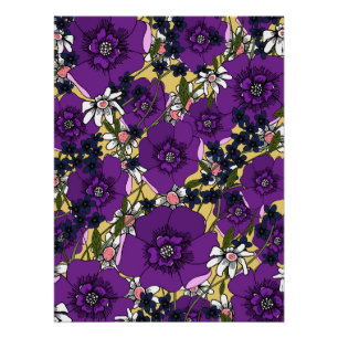 Oude paarse wilde bloemen perfect poster