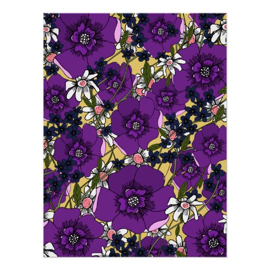 Oude paarse wilde bloemen perfect poster (Voorkant)