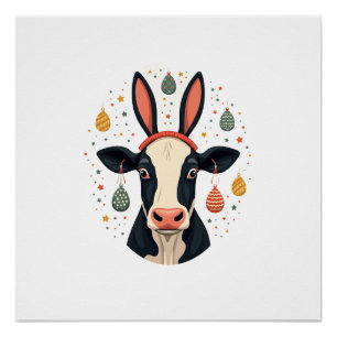 Oude Paas Koe Konijn Oren Cute Boerderij Dier Ei Perfect Poster