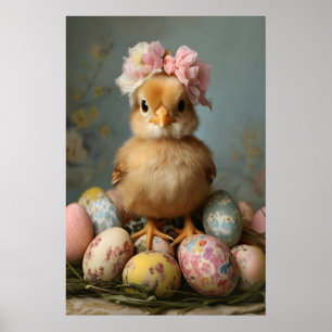 Oude Paas Kuiken Print, Pastelkleurige Kinderkamer Poster