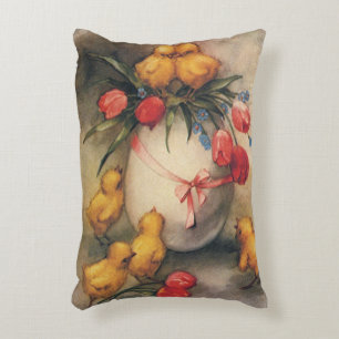 Oude Paas Kuikens, Ei met Rode Tulp Bloemen Accent Kussen