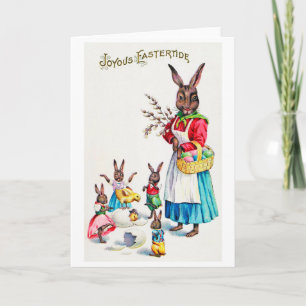 Oude Paasfamilie met Konijn en Kuiken Kaart