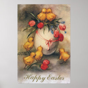 Oude Paashaantjes met Rode Tulp Bloemen Poster