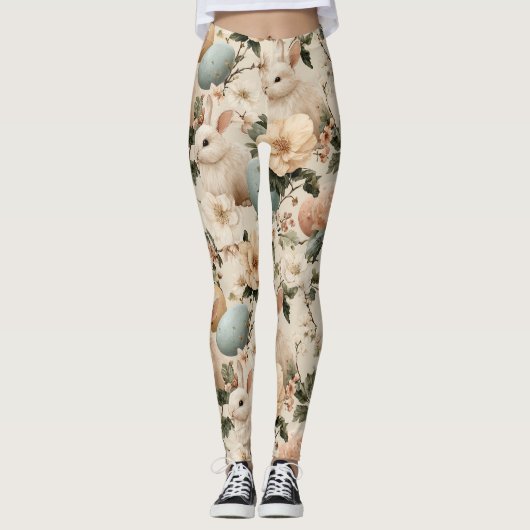 Oude Paashaas Bloemen (1) Leggings (Voorkant)