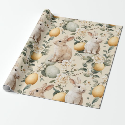 Oude Paashaas Bloemen (5) Cadeaupapier (Uitgerold)