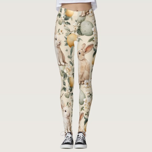 Oude Paashaas Bloemen (5) Leggings (Voorkant)