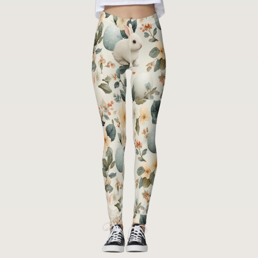 Oude Paashaas Bloemen (6) Leggings (Voorkant)