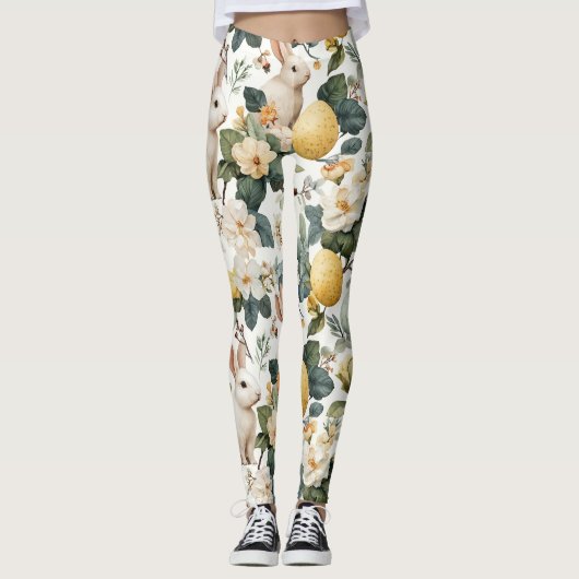 Oude Paashaas Bloemen (7) Leggings (Voorkant)