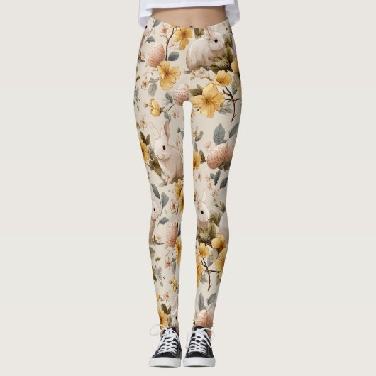 Oude Paashaas Bloemen (8) Leggings (Voorkant)