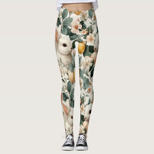 Oude Paashaas Bloemen (9) Leggings (Voorkant)