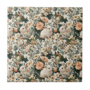 Oude Paashaas Bloemmotief (11) Tegeltje