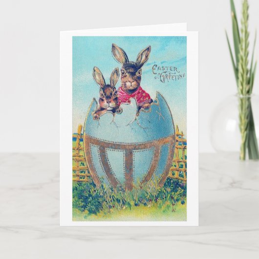 Oude Paashaas en groot versierd ei Kaart (Voorkant)