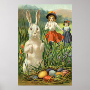 Oude Paashaas en Kinderen Gelukkig Pasen Poster