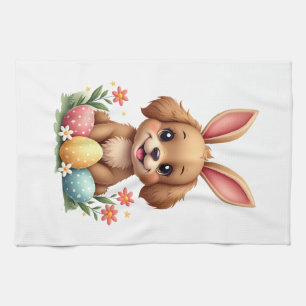 Oude Paashaas Hond Cute Puppy Illustratie w Theedoek