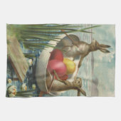 Oude Paashaas in een boot met Paaseieren Theedoek (Horizontaal)