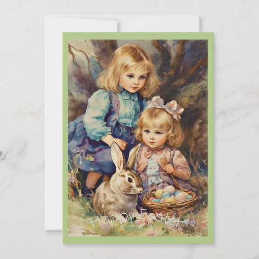 Oude  Paashaas Kinderen Groen Feestdagenkaart (Voorkant)