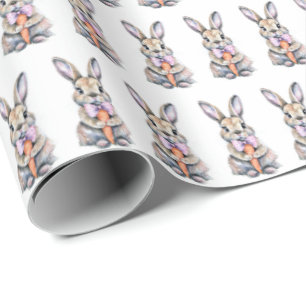 Oude Paashaas Konijn Roze Waterverf Cadeaupapier