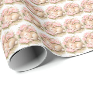 Oude Paashaas Konijn Roze Waterverf Cadeaupapier