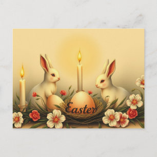 Oude paashaas met kaarsen, bloemen briefkaart