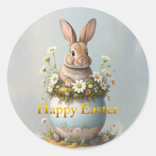 Oude Paashaas met madeliefjes Ronde Sticker