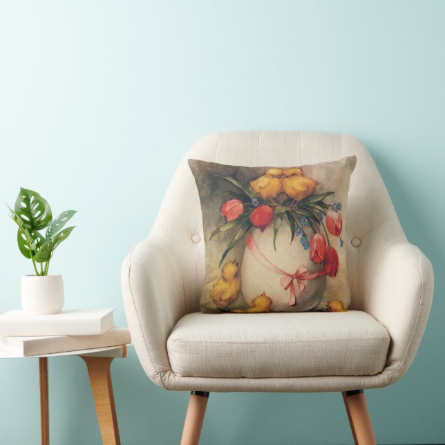 Oude Paashaasjes, Ei met Rode Tulp Bloemen Kussen (Stoel)