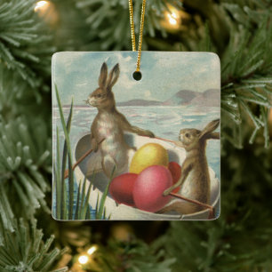 Oude Paashaasjes in een boot met Paaseieren Keramisch Ornament