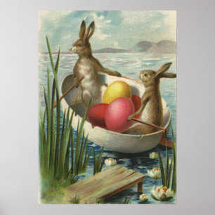 Oude Paashaasjes in een boot met Paaseieren Poster