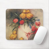 Oude Paaskuikens met rode tulp bloemen Muismat (Met muis)
