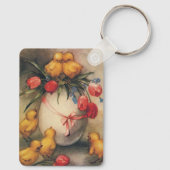 Oude Paaskuikens met Rode Tulp Bloemen Sleutelhanger (Achterkant)