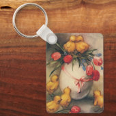 Oude Paaskuikens met Rode Tulp Bloemen Sleutelhanger (Voorkant)