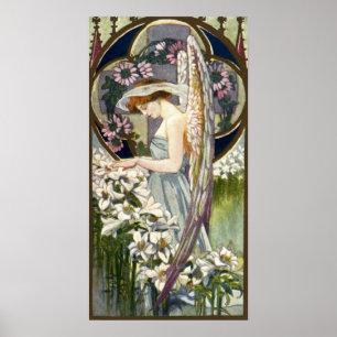 Oude Paaslelie Bloemen en Victoriaanse Engel Poster