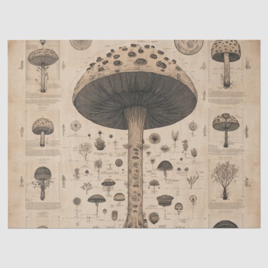 Oude Paddenstoel Botanische Grafiek (10) Tissuepapier (Voorkant)