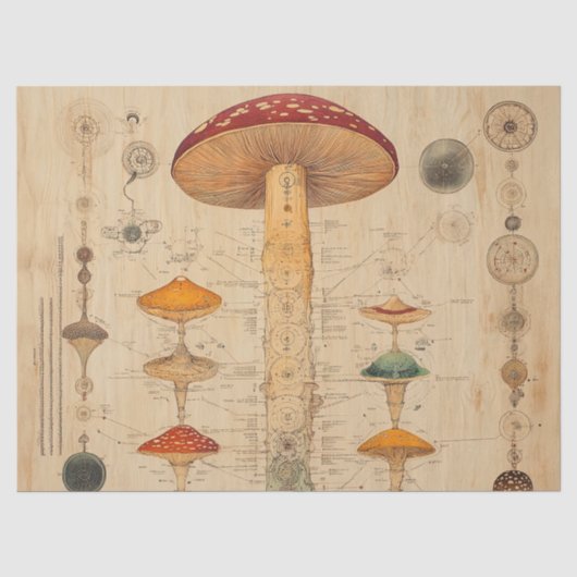 Oude Paddenstoel Botanische Grafiek (11) Tissuepapier (Voorkant)