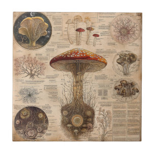 Oude Paddenstoel Botanische Grafiek (2) Tegeltje