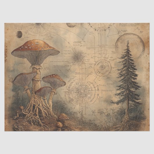 Oude Paddenstoel Botanische Grafiek (3) Tissuepapier (Voorkant)