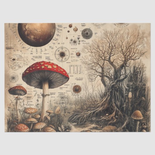 Oude Paddenstoel Botanische Grafiek (4) Tissuepapier (Voorkant)