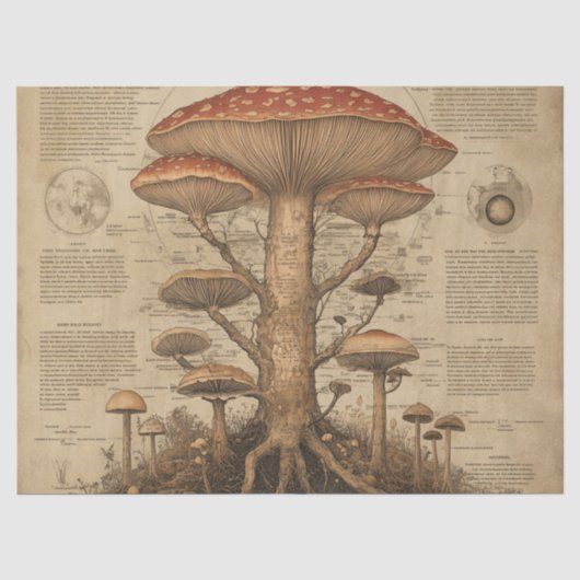 Oude Paddenstoel Botanische Grafiek (9) Tissuepapier (Voorkant)