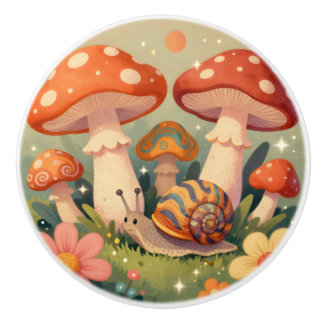 Oude paddenstoelen, bloemen en slak keramische knop