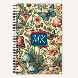 Oude paddenstoelen, vlinders en bloemen notitieboek