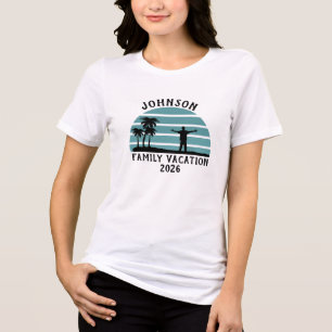 Oude Palmbomen Zonsondergang Aangepaste Gezinsvaka Tri-Blend Shirt