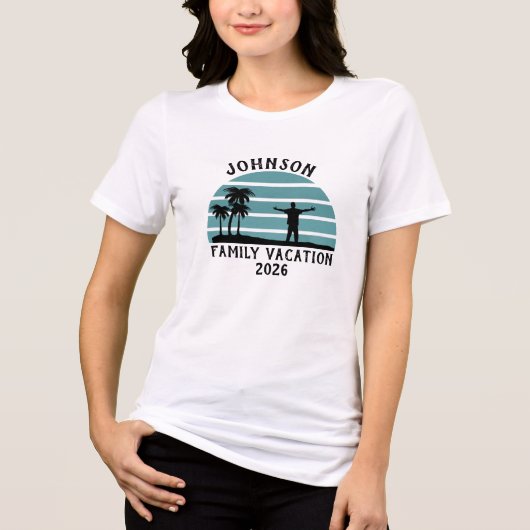 Oude Palmbomen Zonsondergang Aangepaste Gezinsvaka Tri-Blend Shirt (Voorkant)