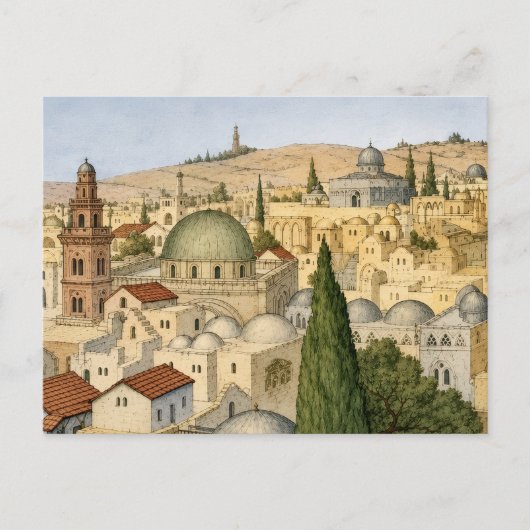 Oude panorama van Jeruzalem Briefkaart (Voorkant)
