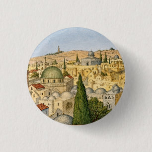 Oude panorama van Jeruzalem Ronde Button 3,2 Cm