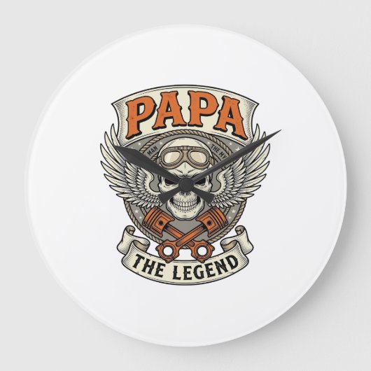 Oude Papa Biker Schedel Legende Grote Klok (Voorkant)