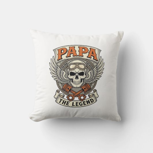 Oude Papa Biker Schedel Legende Kussen (Voorkant)